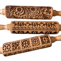 christmas wood embossing rolling pin fondant dough vintage pattern engraved roller stick baking pastry tool baking accessories