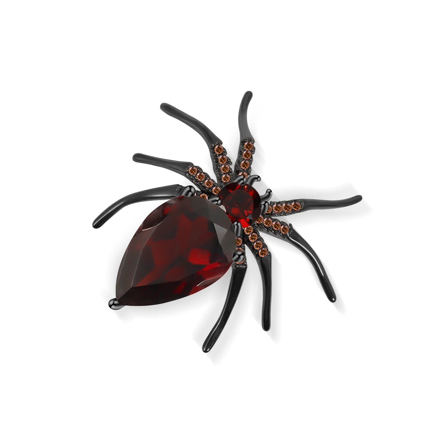 

GEM'S BALLET 925 Sterling Silver Natural Red Garnet Gemstone Brooches mujer Cute Animal Spider Brooch Pin For Women Fine Jewelry