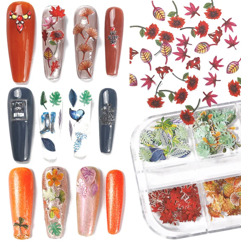 

Maple Leaf Wood Pulp 240 Pieces of Colorful Maple Leaf Nail Stickers Handmade Three-dimensional Colorful Nail Wood Pulp Pieces.