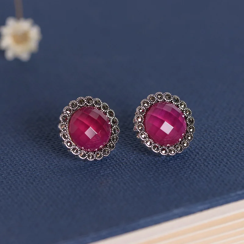 Женские круглые серьги гвоздики FNJ оригинальные из чистого серебра 925 пробы с