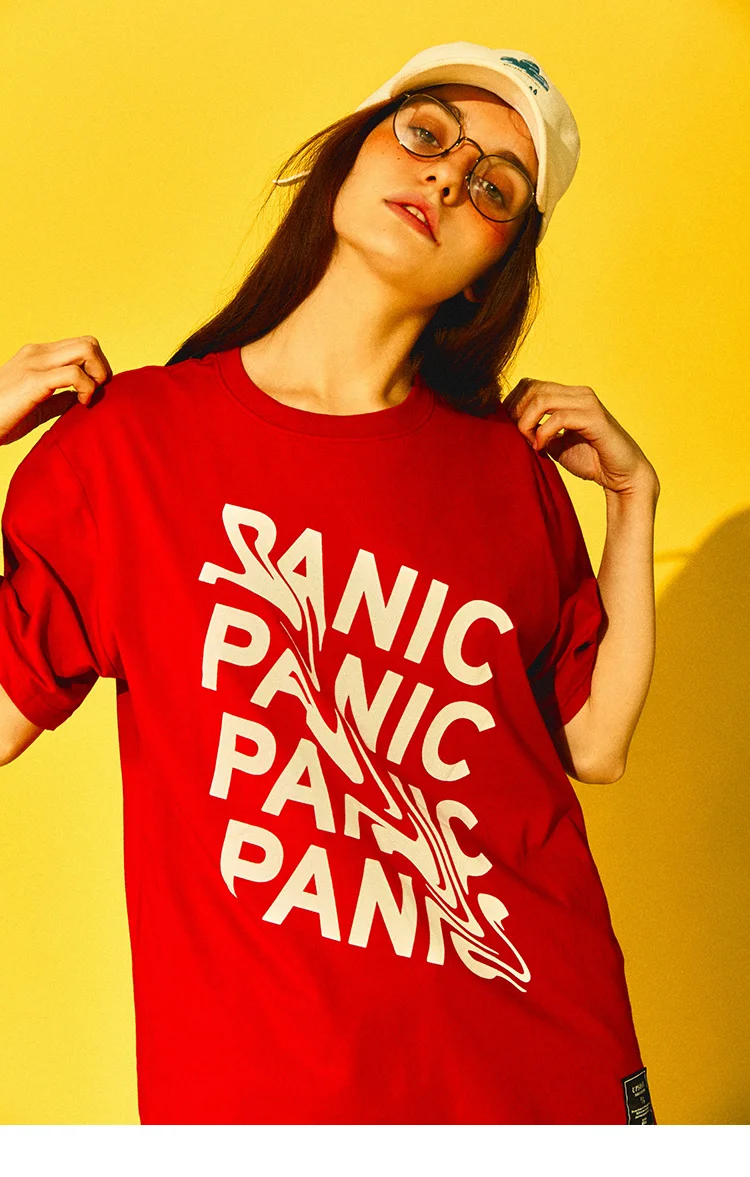 Летняя футболка с надписью Panic, забавная футболка с коротким рукавом в стиле хип-хоп, уличная одежда, повседневные футболки, хлопковые топы, новая мода
