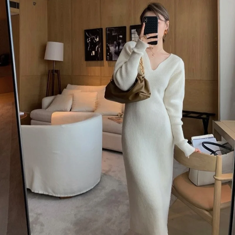 

Vintage Winter Maxi Dresses for Women Party 2021 Bodycon Sweater Dress Long Sleeve Knitted Dress Oversize Dresses Knitting Fall