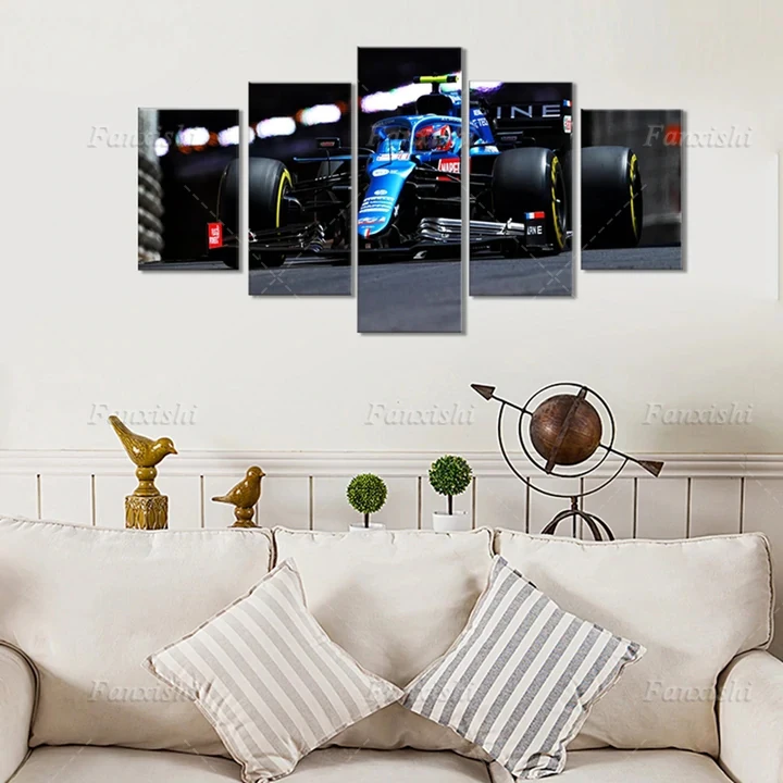 

Modern F1 Racing Track Car 5-Pieces-Poster Wall Art Canvas Painting Hd Prints Modular Pictures Home Living Room Decor Man Gift