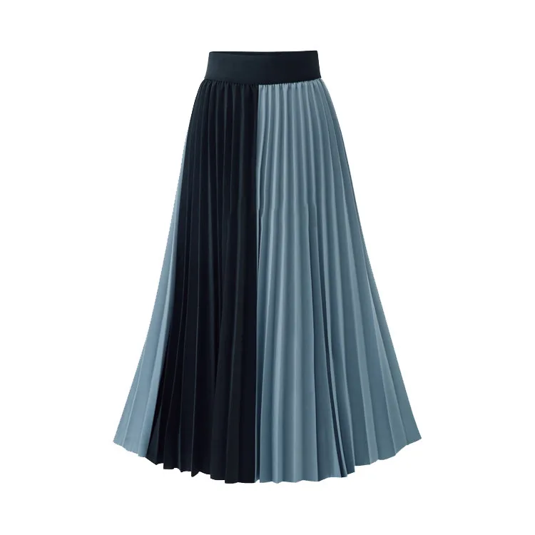 

Hit Color Chiffon Pleated bodycon Skirt Split Joint Chiffon Longuette Half-body Skirt tartan