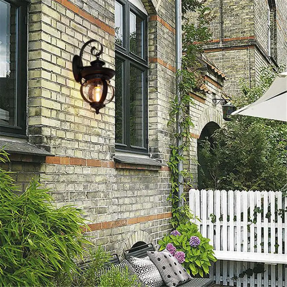Vintage Wall Lantern Outdoor Light Fixture Black Sconce Porch with E27 Base Socket Anti-Rust Seeded Glass Waterproof lamp | Лампы и