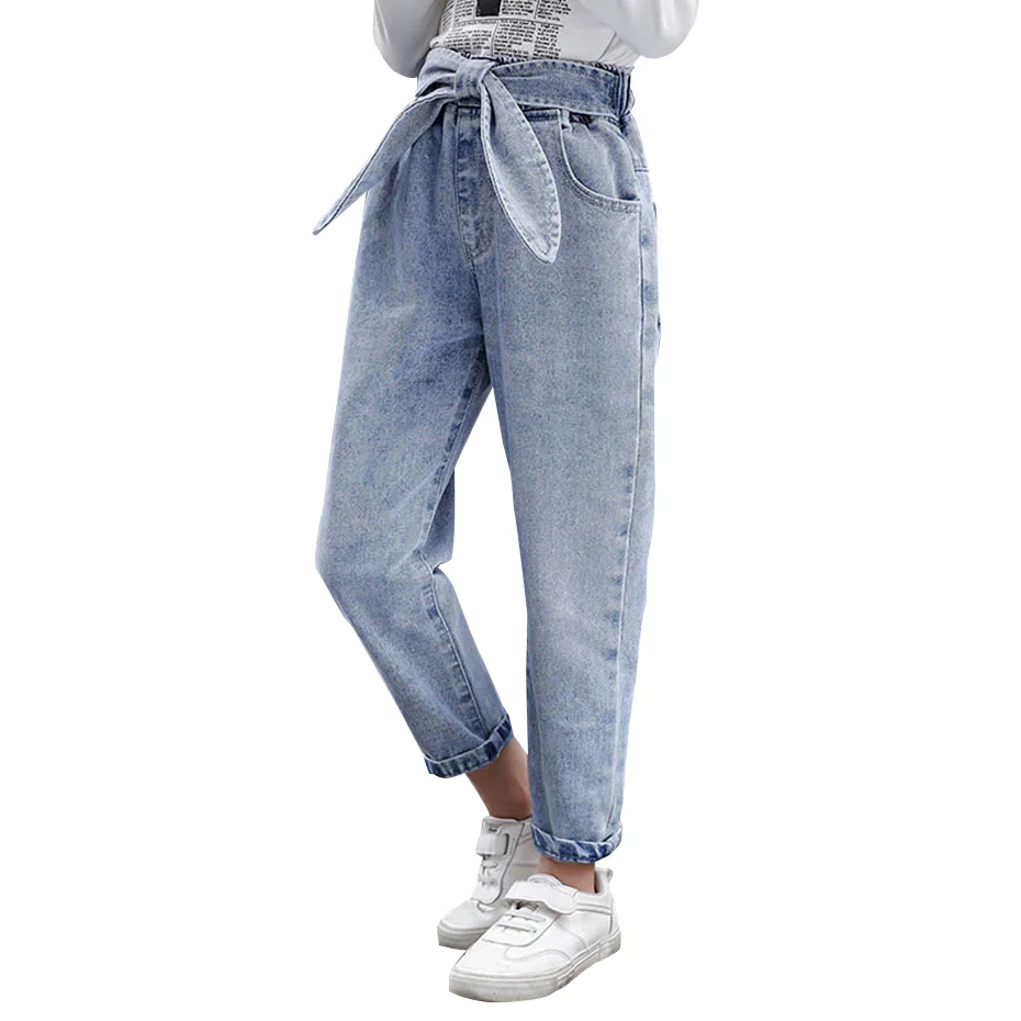 

2020 Spring Kids Jeans Girl Solid Jeans For Girls Fashion Bow Girls Jeans Pants Autumn Casual Girls Clothes 6 8 10 12 14 Year