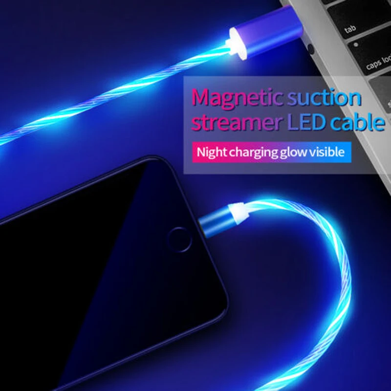 1 м Магнитный кабель для быстрой зарядки мобильного телефона type C Micro USB светящийся провод для передачи данных для iPhone Samaung huawei