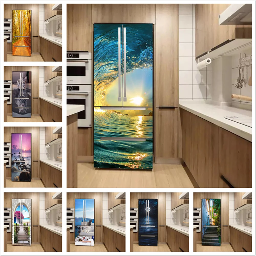 

Modern Fridge Decoration Wallpaper Peel And Stick Vinyl Mural On Refrigerator Door Ocean Scenery Natrual Landscape Poster Decal