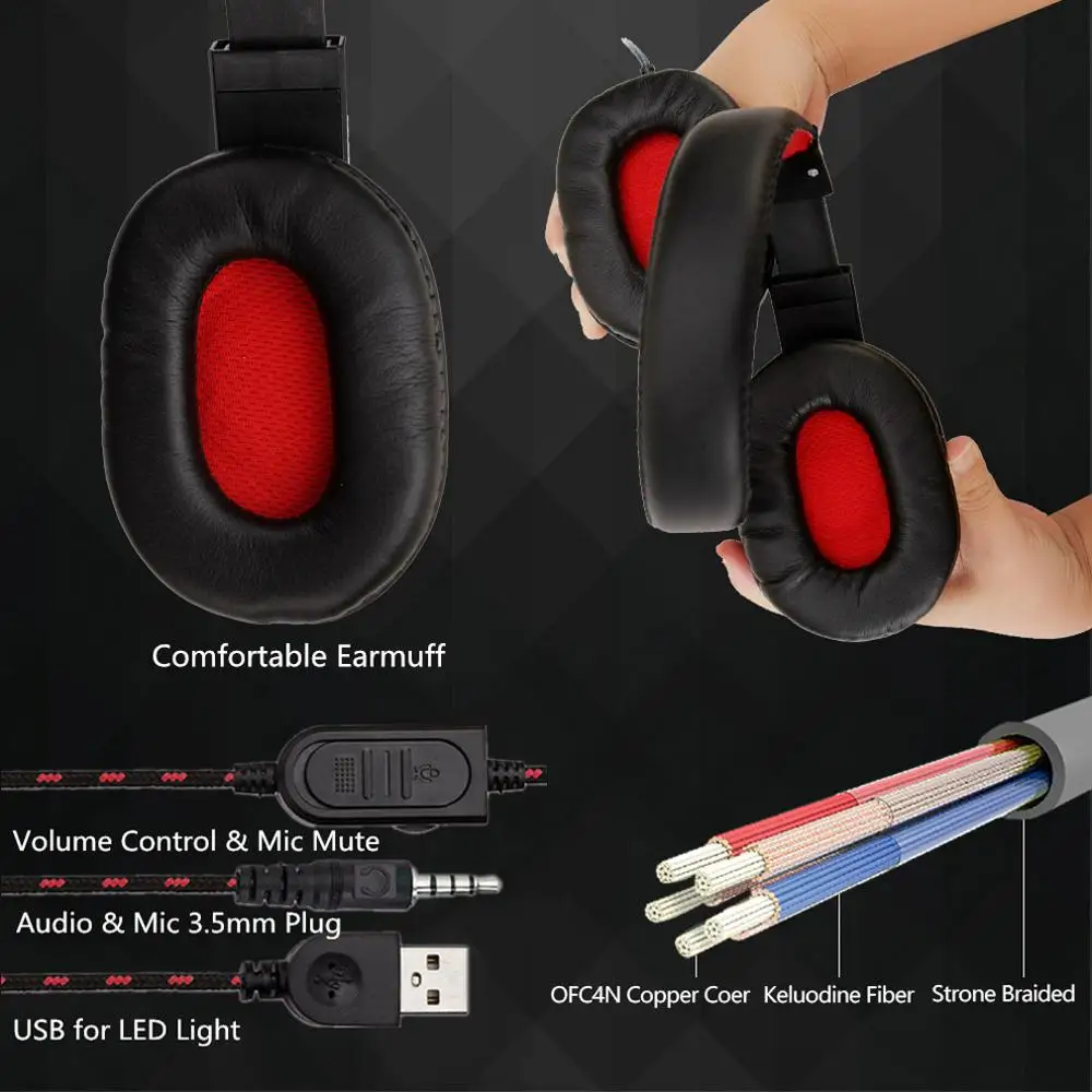 

Wired Stereo Gaming Headsets USB Headphone Gamer With Microphone Headset Gamer for PS4/MP3/PC/Computer Headphones for Gamer