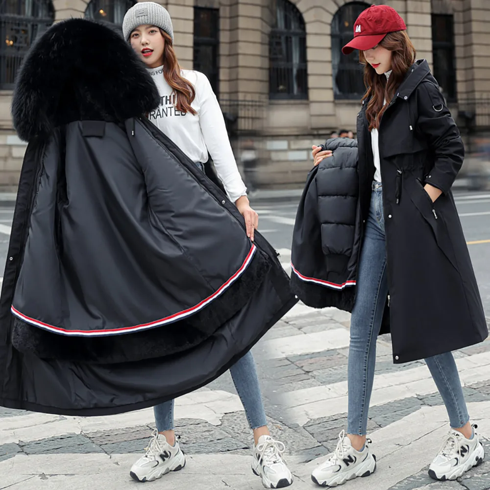 GRELLER -30 Degrees New Warm Winter Jacket Women Coat Long Parkas Female Removable Fur Liner Hooded Winter Coat Women Outwear
