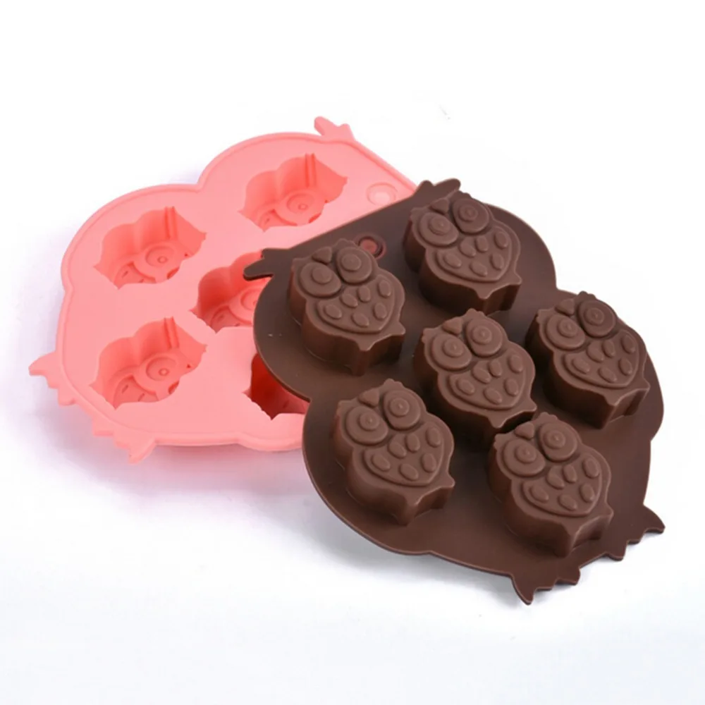 1PC 6 Cups Cake Cookie Icecream Sweet 3D Animal Owl Shape Chocolate Silicone Mold  New Bakeware Cake Tools 
