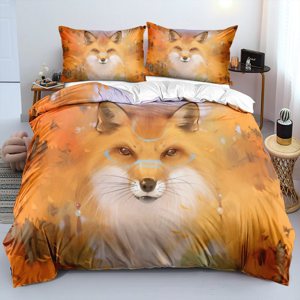 

Fox Comforter Covers 3D Animal Quilt Cover Set Pillow Shams Full Double Single Twin Queen King Size 180*200cm White Bedclothes