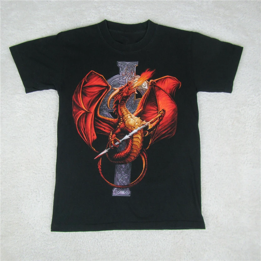 Рок Орел Винтаж один шов Меч дракона печать черная футболка Размер M 38 40 новая