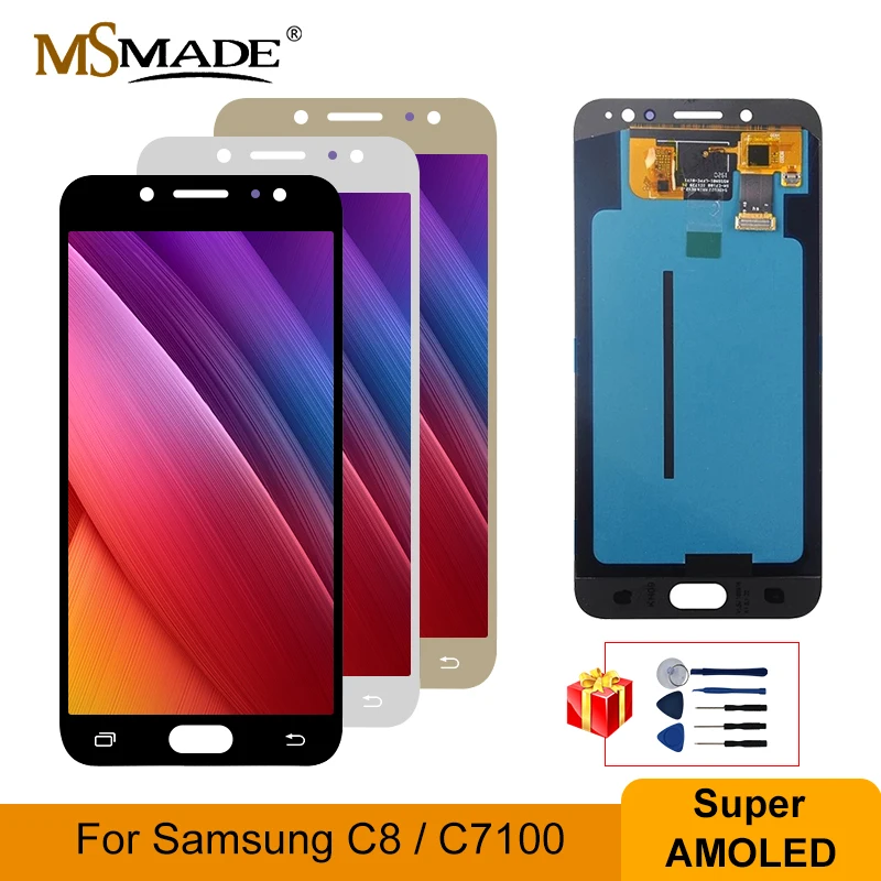 ЖК дисплей 5 дюйма Super AMOLED для SAMSUNG Galaxy C8 сенсорный экран C7100 C710F дисплея запасные