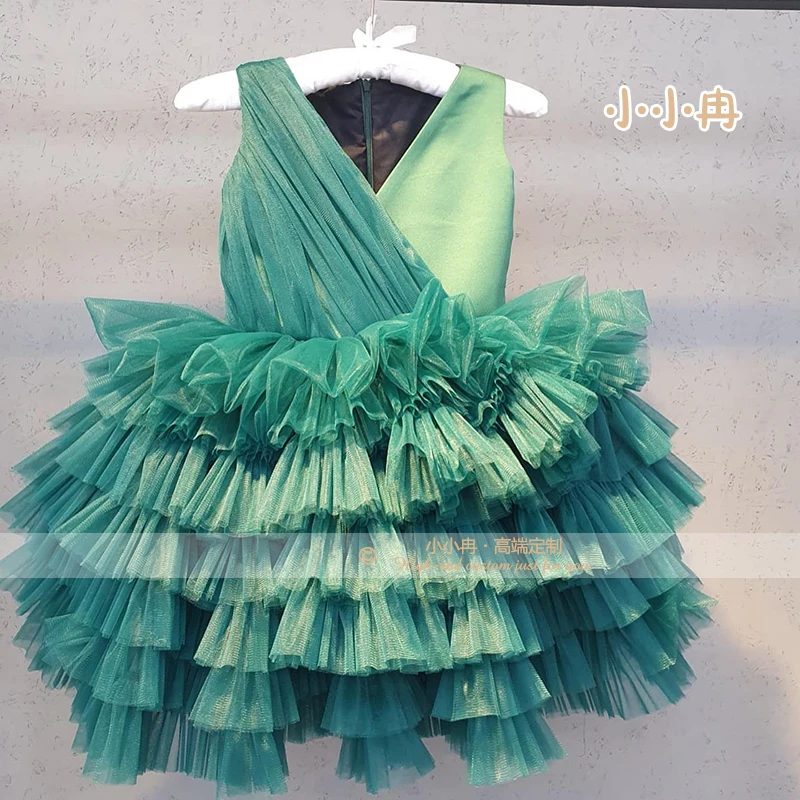 

Green Puffy Layers Dress Flower Girl Dresses Little Princess Dress Kids Clothes Birthday Party Gown New Year Photoshoot