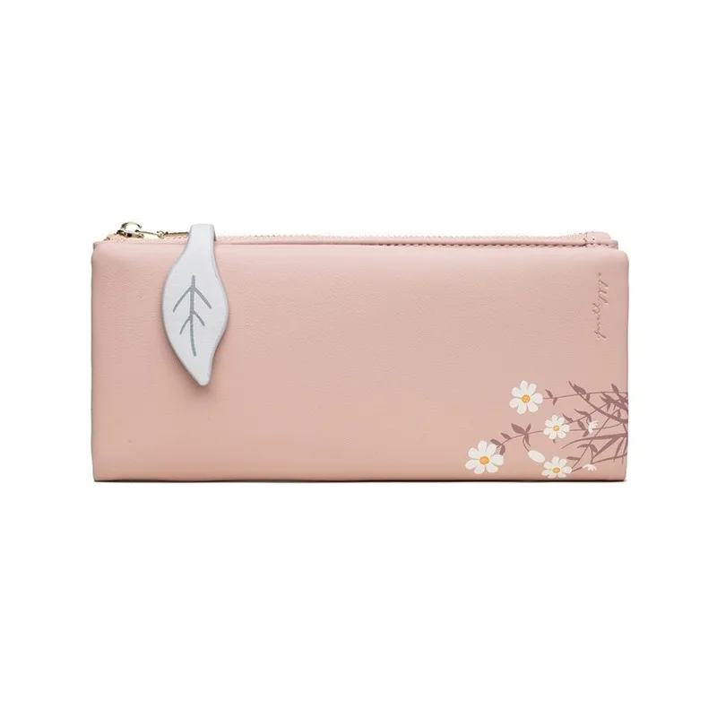 

Women Wallet Long Soft Pu Leather High Quality National Style Leaf Buckle Credit Card Holder Phone Purse Slim Money Bag Luxury