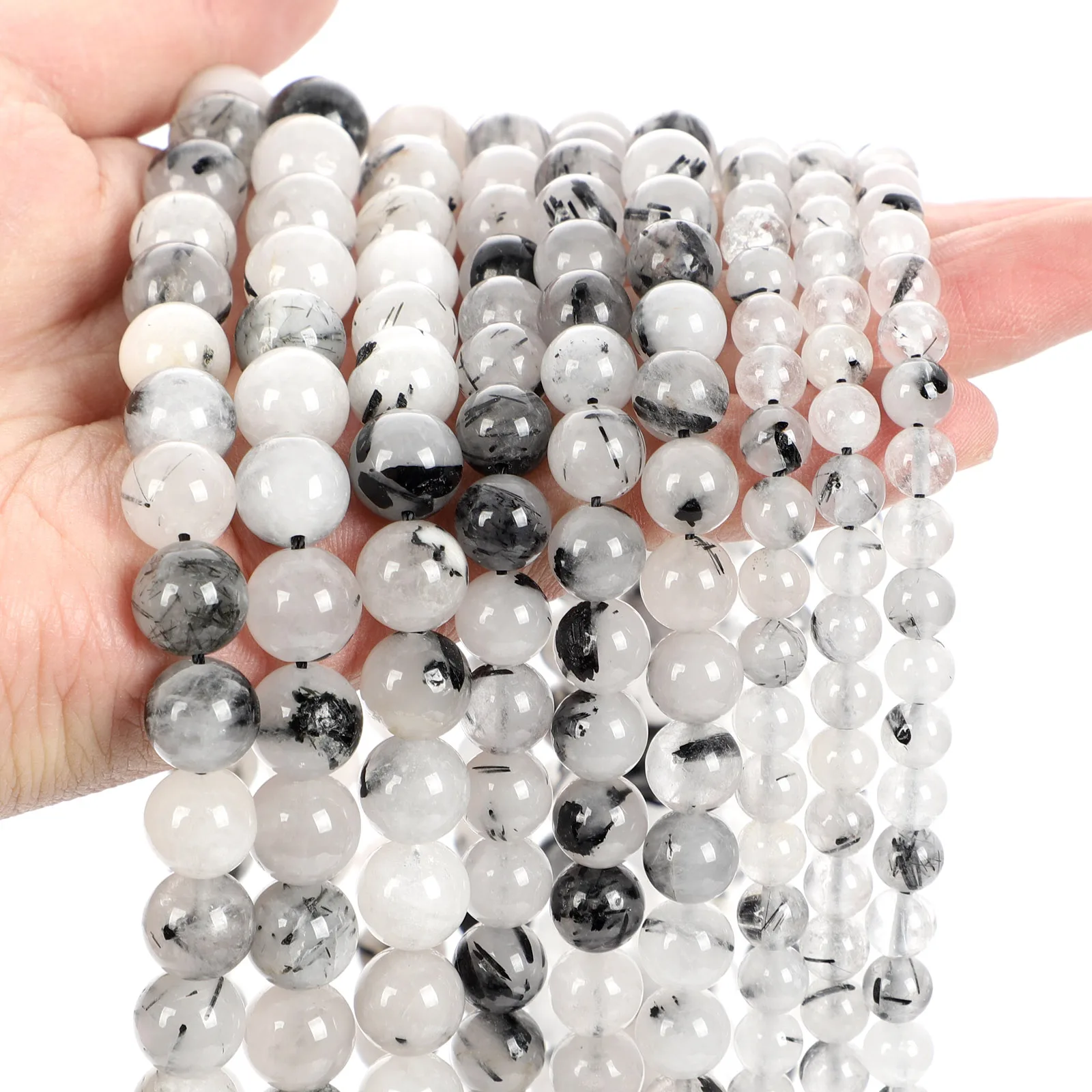 Natural Stone Beads Black Rutilated Hair Quartz Loose For Jewelry Making Beaded Bracelet Material 6-10mm | Украшения и аксессуары