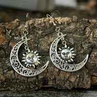 gothic celestial crescent moon and sun dangle earrings for fashionable women girls simple punk style jewelry party gifts
