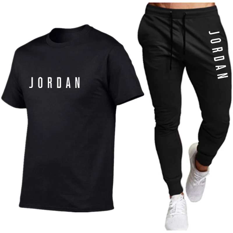

Casual sportswear summer letter printing suit sportswear men's jogging fitness suit men's suit T-shirt + pants 2-piece set