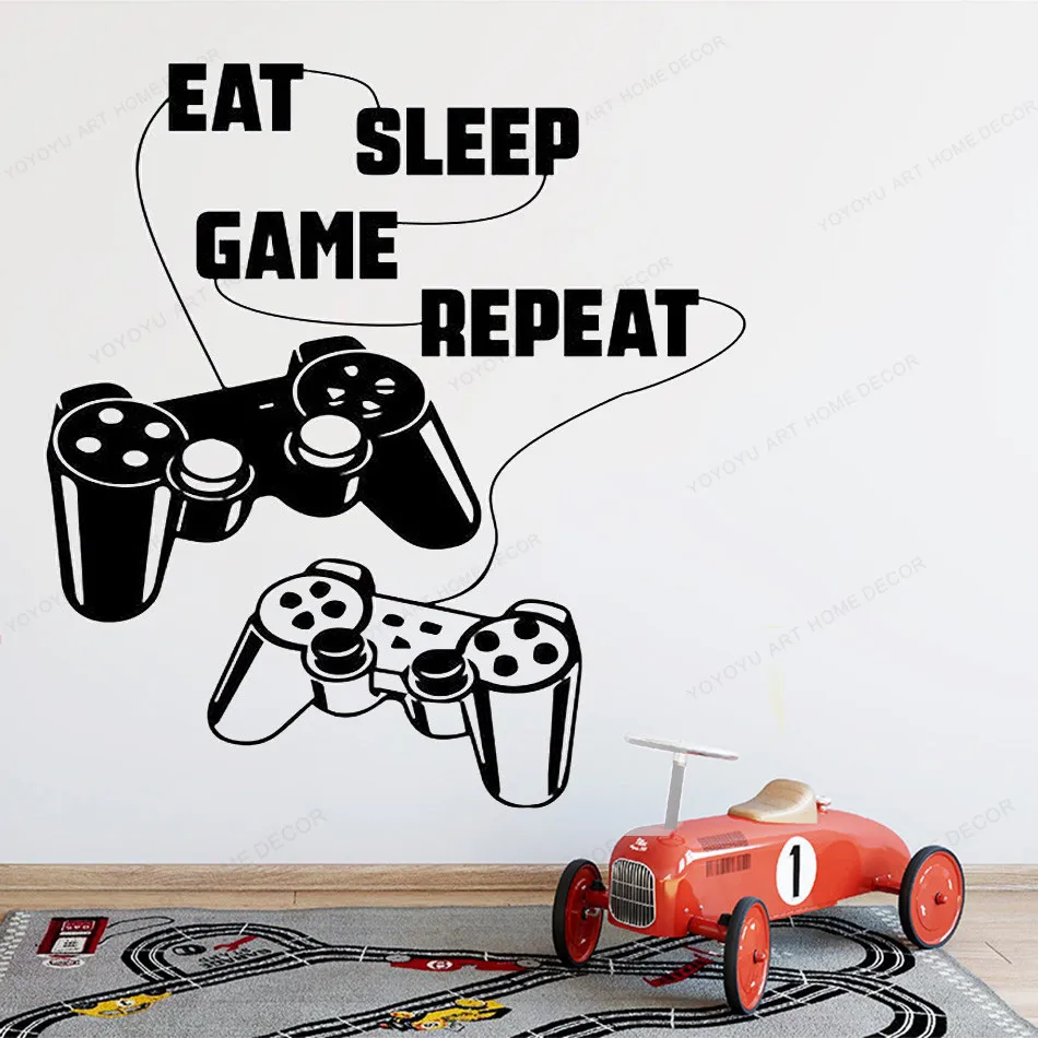 

Eat Sleep Game Repeat Wall Decal Video Game Wall decor Game Zone Controllers vinyl wall sticker boys room HJ477
