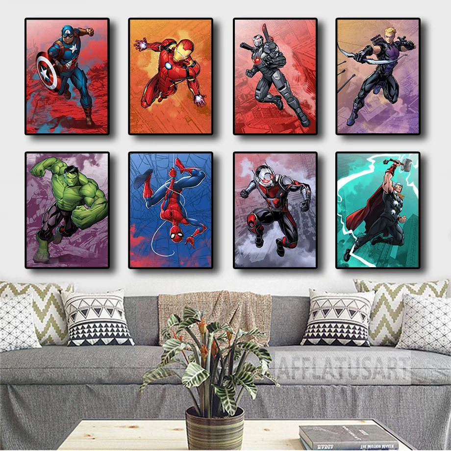 Мстители Человек-паук железный человек Халк картина из фильма Marvel для гостиной