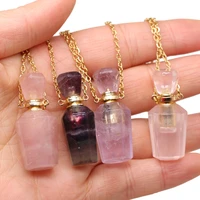 natural stone perfume bottle necklace amethystrose quartzfluorite pendant charms for women love romantic gift chain 60 cm