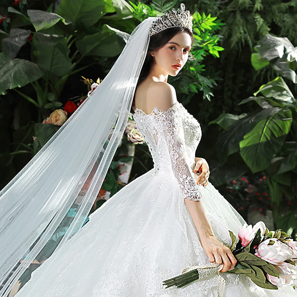 Свадебное платье принцессы с изображением вуали Brautkleid вырез лодочкой три четверти рукав Кружевная аппликация украшенная бисером белые платья невесты