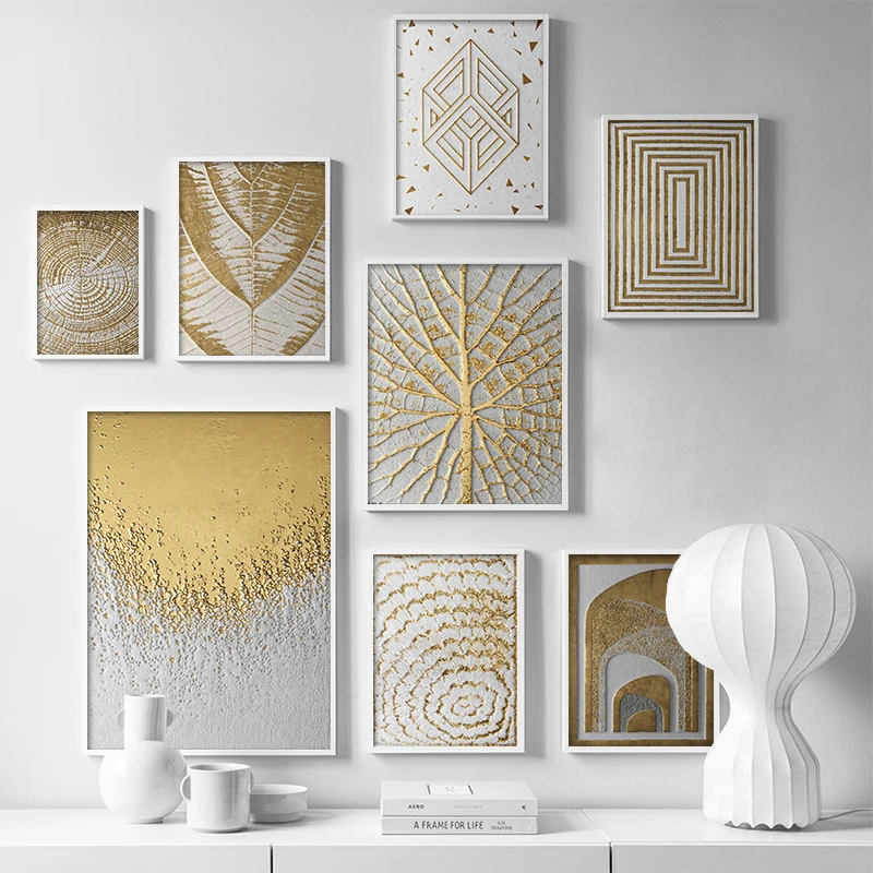 

Abstract Canvas Painting Gold White Modern Square Texture Posters And Prints Home Decor Wall Art Pictures For Living Room Decor