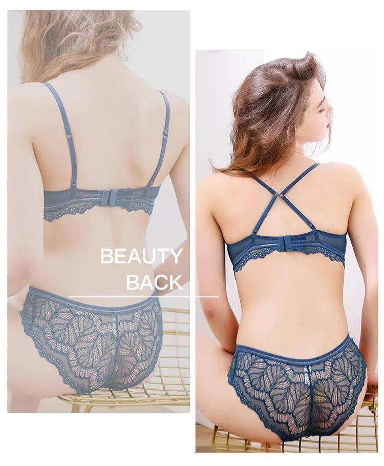Чашка сексуальный кружевной бюстгальтер с вышивкой и трусики Комплект мягкой