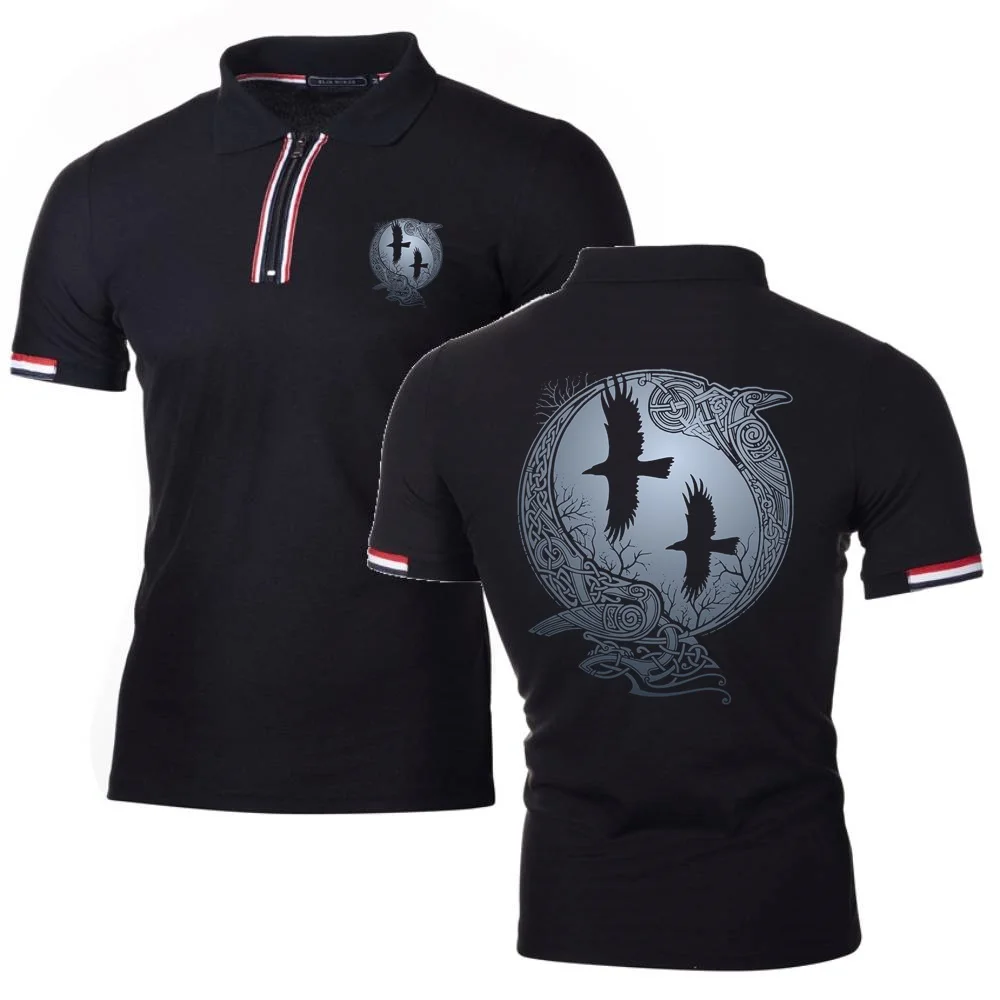 

Men's Polo Shirts TShirts Vikings TV Series Odin's Raven Ragnar Lodbrok Short Tees Style Jersey Zipper Lapel Pocket Topshirts