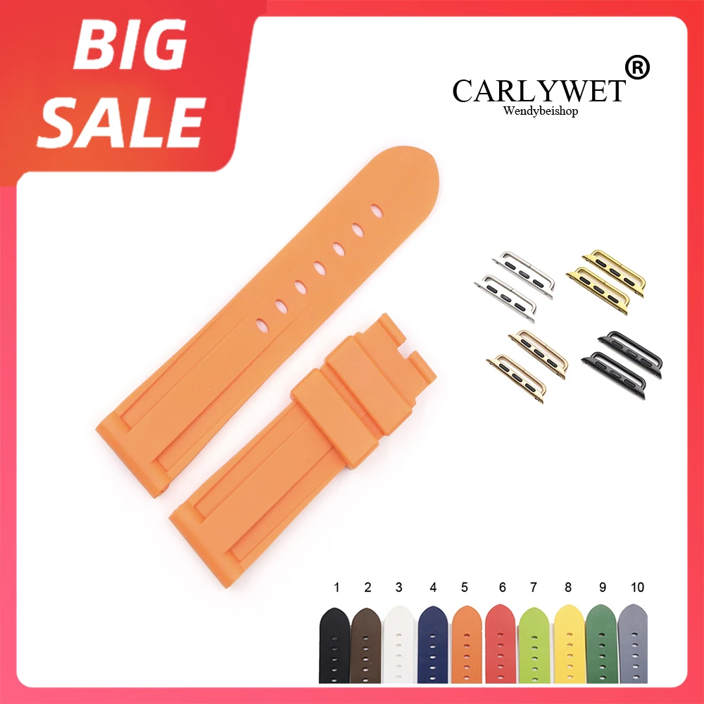 

CARLYWET Luxury Fashion 38 40 42 44mm Orange Silicone Rubber Replacement Wrist Watchband Strap Loops For Iwatch Series 4/3/2/1