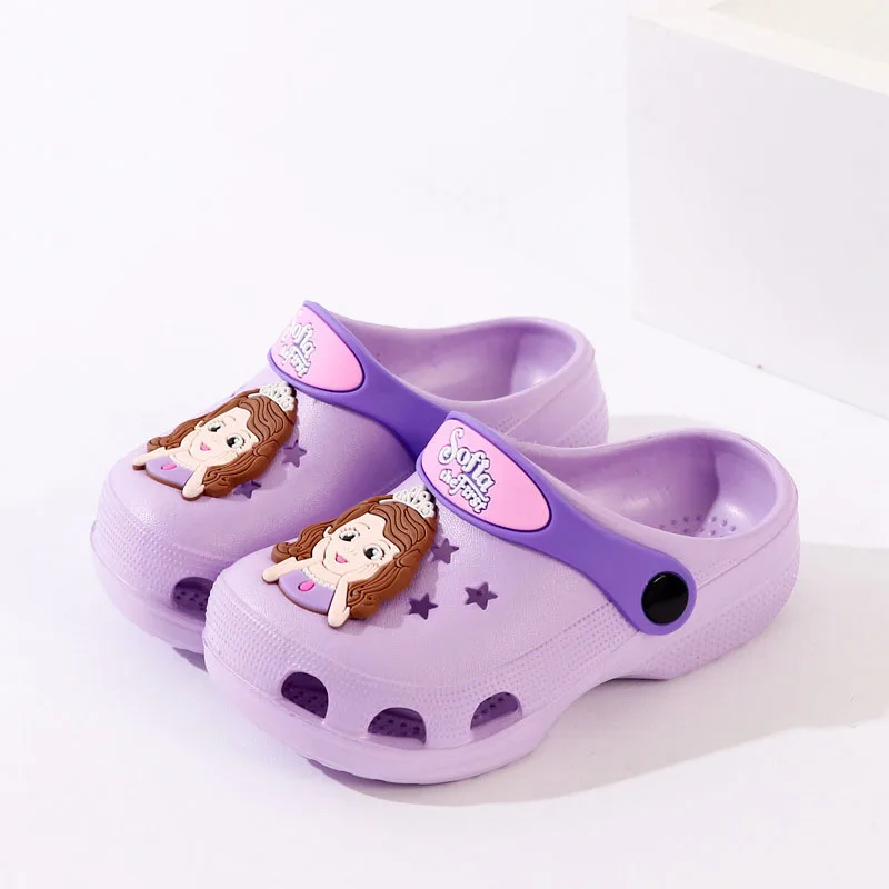 Purple Детские тапочки для мальчиков и девочек; обувь с Минни Софией; нескользящие пляжные тапочки с человеком-пауком для малышей; водонепроницаемая обувь; детские сандалии - Цвет: Purple
