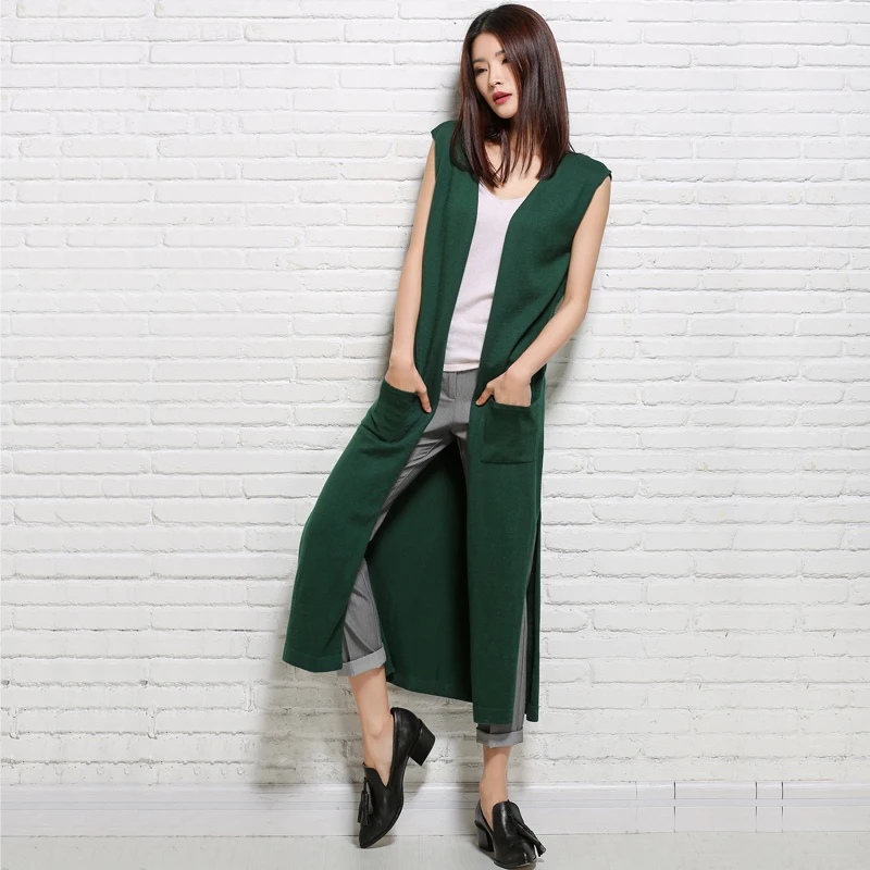 

adohon 2018 womens winter Cashmere sweaters and Long Cardigan women High Quality Warm Female thickening Sleeveless Solid