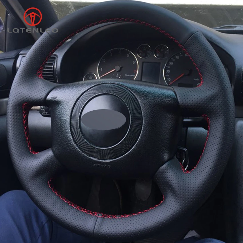 Черный чехол LQTENLEO из натуральной кожи для рулевого колеса автомобиля сделай сам