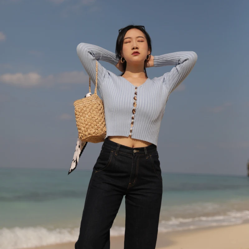 2020 Autumn New Stylish Knitting Single Breasted Pearl Cardigan Sweater Woman Deep V-neck Long Sleeve Jumper Kleding Jerseis |
