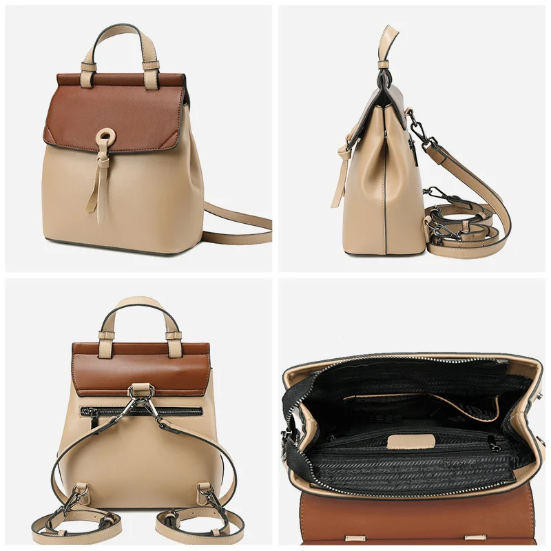 REALER women backpack small spilt leather backpack for women school backpack for teenager girls panelled shoulder bag