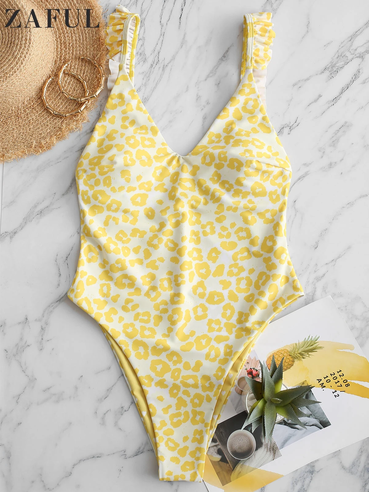 Женский слитный купальник с леопардовым принтом оборками | Спорт и развлечения