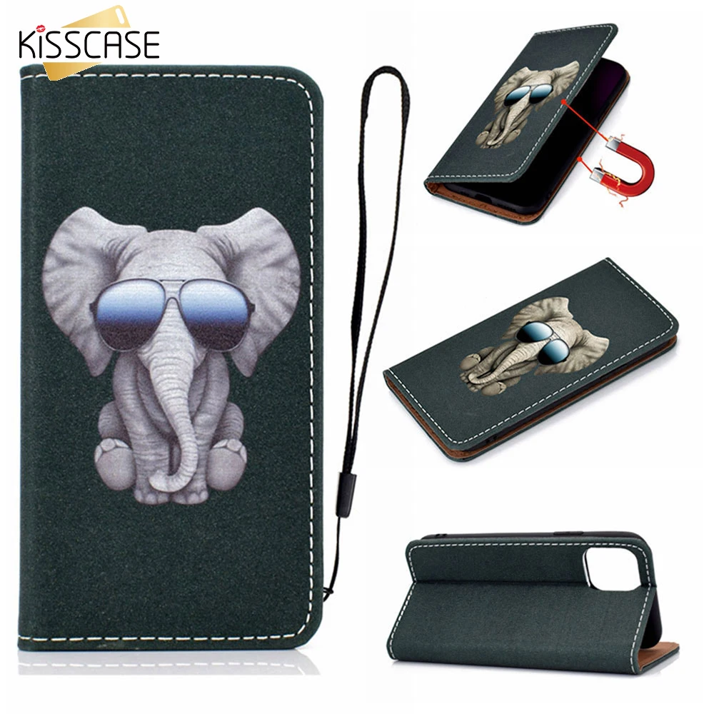 Кожаный чехол KISS с милой собакой и слоном для iPhone 11 Pro Max задняя крышка 7 8 6 6s Plus XS MAX