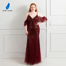 DEERVEADO Plus Size Evening Dress 2021 Sexy Deep V Neck Sequins Formal Dress Long Party Dresses Mermaid Evening Gown K18272 (2)