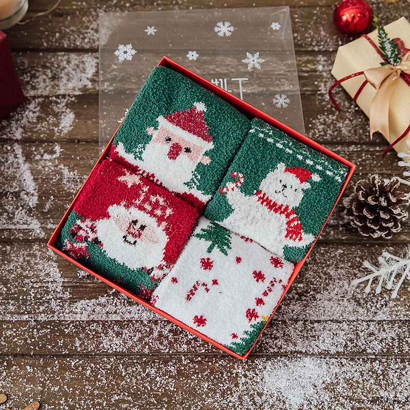 

SP&CITY Christmas Socks Children's Socks Gift Box Plush Cute Cartoon Printing Middle Tube Fashion Socks Clothing For Women