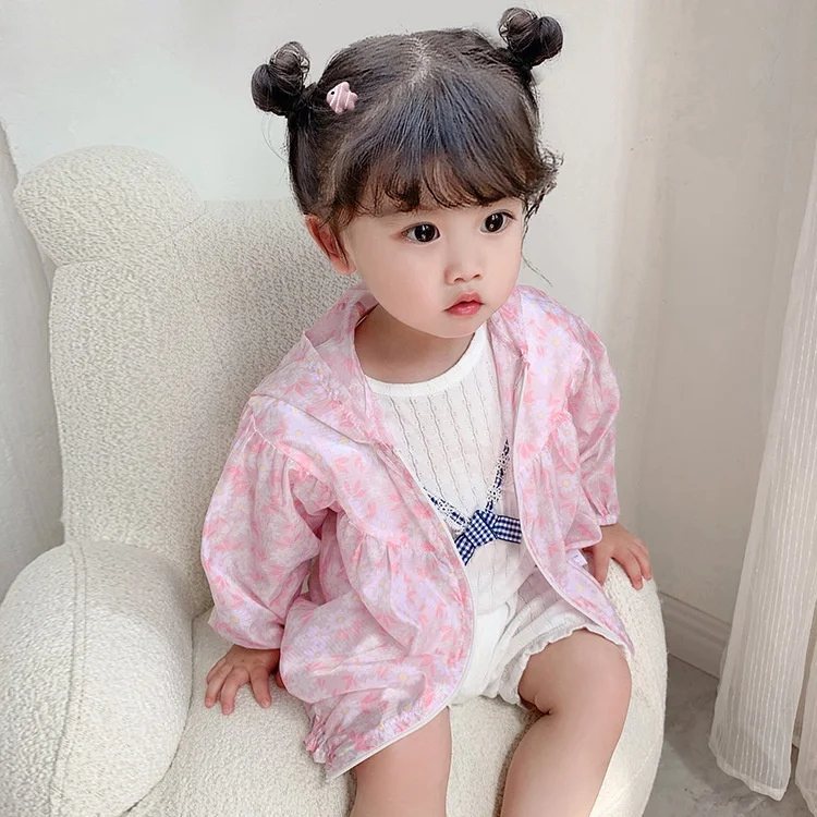 Летняя модная Милая Солнцезащитная куртка с капюшоном для маленьких девочек |