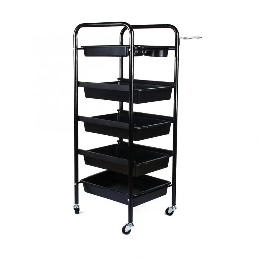 

Barber Accessories Hair Dryer Diffuser 5 Tier Spa Hairdresser Coloring Hair Black Salon Trolley Rolling Storage Cart Hair