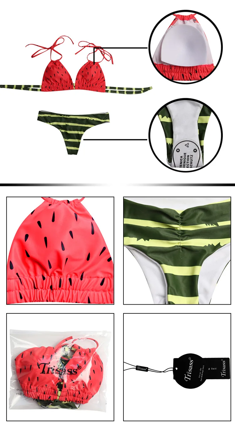 

LE BESI 2020New Bikini Set For Women Watermelon Bandage Halter Top Swimwear Brazilian Swimsuit Maillot De Bain
