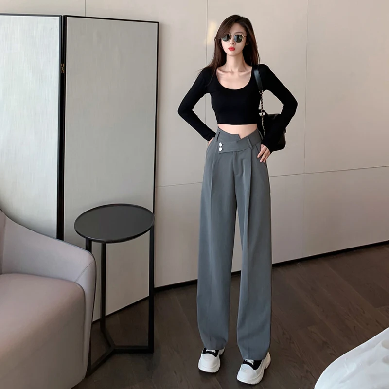 

Women's Wide-Leg Pants Spring and Autumn Draping Suit Pants Design Sense 2021 New High Waist Loose Straight Casual Pants Fashion