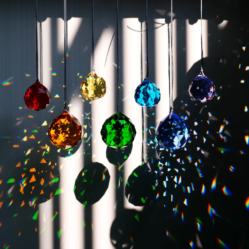 GOLDENHAITAI-bola de cristal colgante, Prisma, parasoles, accesorios de ara&ntilde;a para decoraci&oacute;n de ventana de jard&iacute;n, 30/40mm, 7 Uds.-3