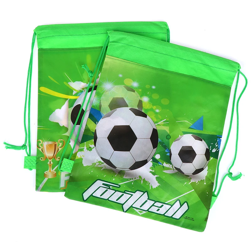

2PCS Fashion Green Football Drawstring Bags Random Kids Boy Favors Non-Woven Fabric Backpack School Backpacks