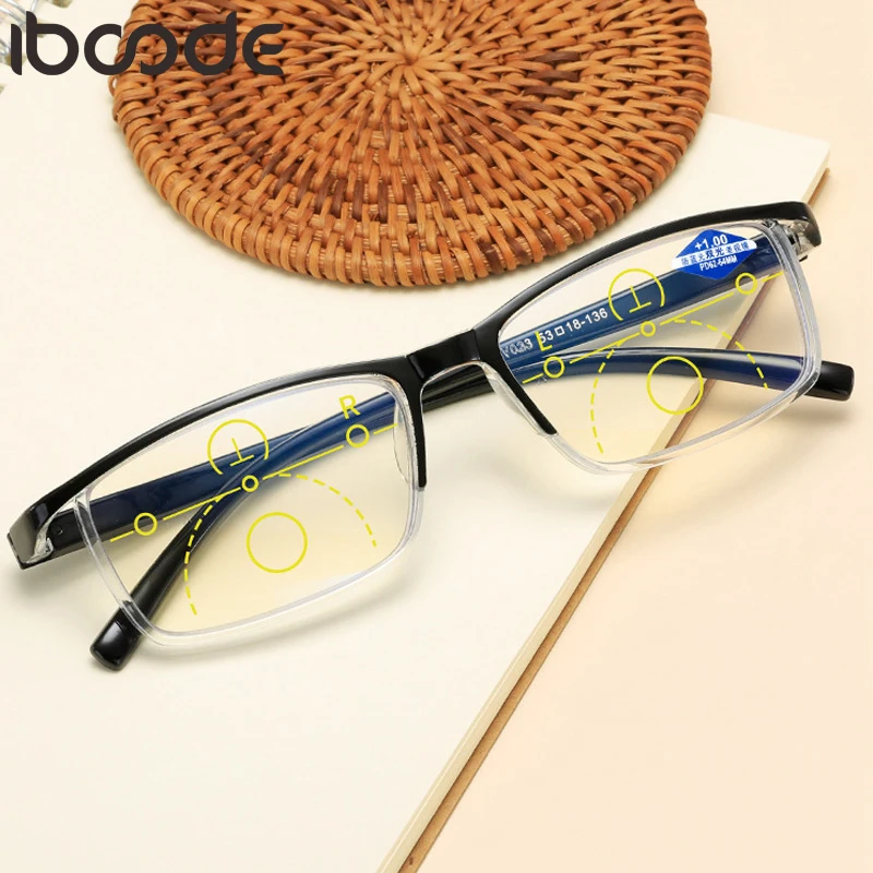 

iboode Multifocal Reading Glasses Progressive Anti Blue Ray Presbyopic Eyeglasses Half Frame Men Women Optical Spectacle Eyewear