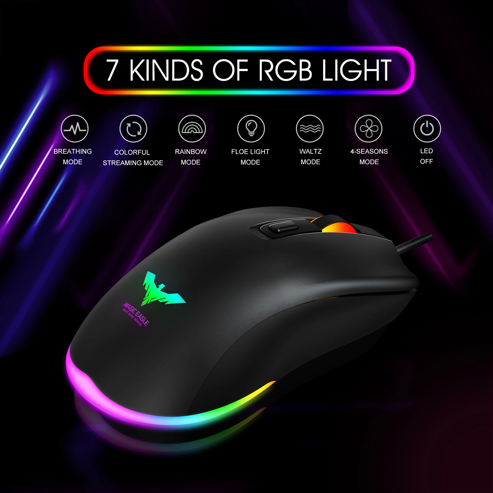Проводная игровая мышь Havit USB Регулируемая DPI 6400 с 7 RGB подсветкой геймерская для