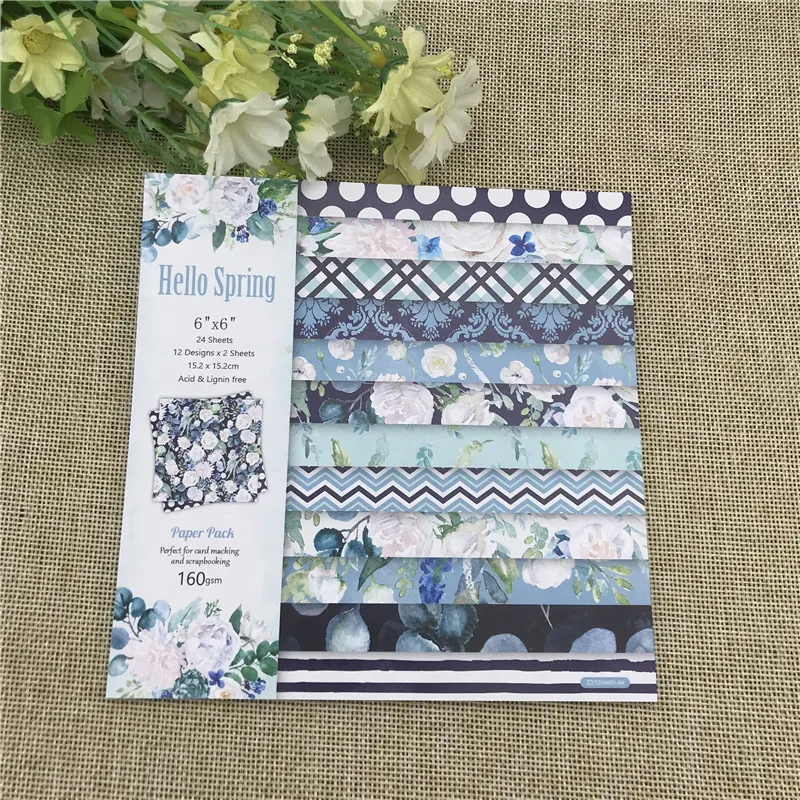 24 sheet 6&quotX6&quotHello spring patterned paper Scrapbooking pack handmade craft Background pad | Дом и сад