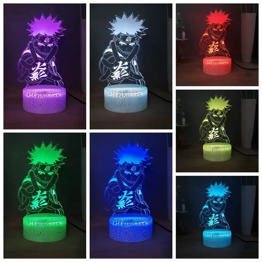 Novelty 3D Illusion Table Lamp Uzumaki Naruto Acrylic RGB Multicolor Bedside USB Remote LED Night Light Kids Holiday | Лампы и
